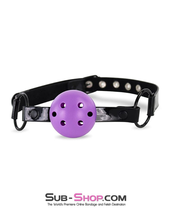 1543DL Purple Breather Ball Gag on Patent Vegan Leather Strap Ballgag , Sub-Shop.com Bondage and Fetish Superstore