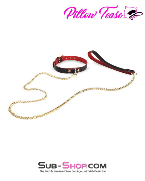 1662DL      Black and Red Slimline Collar with Gold Hardware and Leash Collar   , Sub-Shop.com Bondage and Fetish Superstore