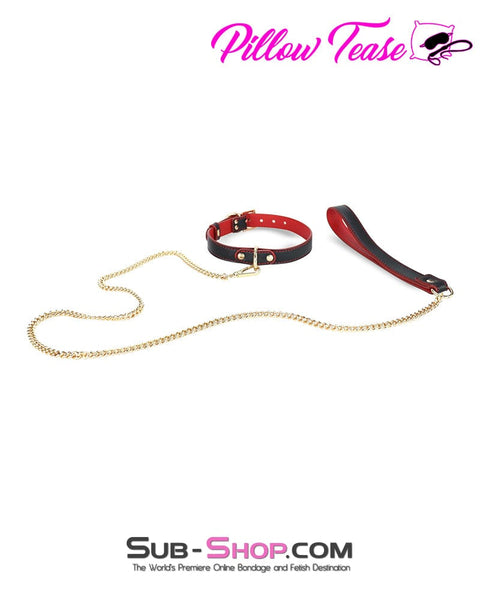 1662DL      Black and Red Slimline Collar with Gold Hardware and Leash Collar   , Sub-Shop.com Bondage and Fetish Superstore