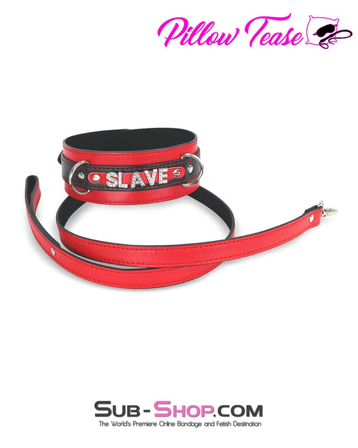 1666DL      SLAVE Rhinestone Letters Bondage Collar and Leash Set Collar   , Sub-Shop.com Bondage and Fetish Superstore