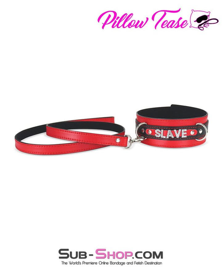 1666DL      SLAVE Rhinestone Letters Bondage Collar and Leash Set Collar   , Sub-Shop.com Bondage and Fetish Superstore