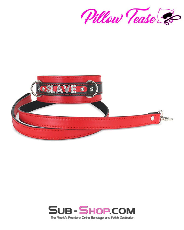 1666DL      SLAVE Rhinestone Letters Bondage Collar and Leash Set Collar   , Sub-Shop.com Bondage and Fetish Superstore