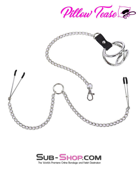 1758AR      Cock and Balls Ring With Connected Tweezer Nipple Clamps Nipple Clamp   , Sub-Shop.com Bondage and Fetish Superstore