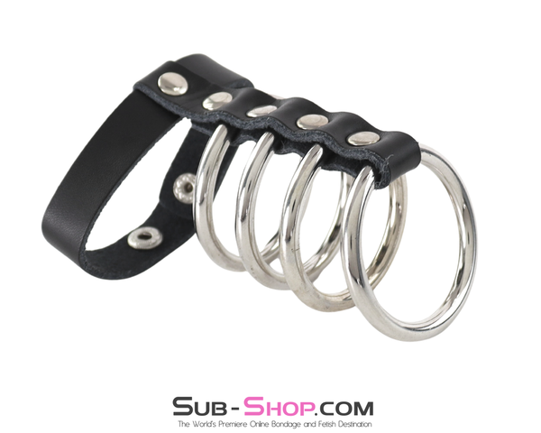 4 ring gates of hell stainless steel cock ring device with leather strap