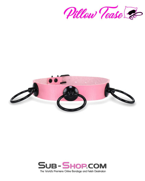 1867DL      Dark Restraint Pink 3 Ring Collar with Black Hardware - MEGA Deal MEGA Deal   , Sub-Shop.com Bondage and Fetish Superstore