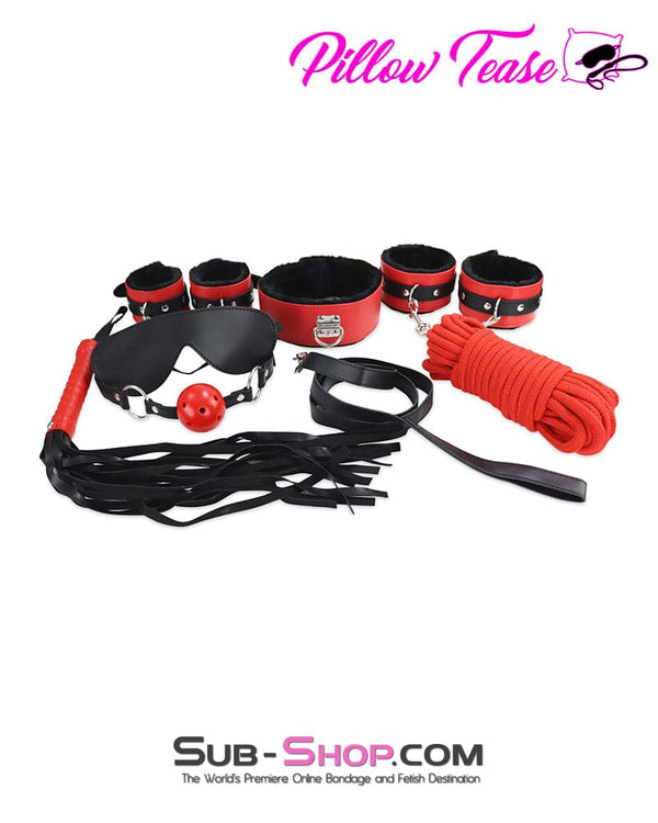 2334M      Black and Red Bondage Cuffs, Collar, Leash, Gag, Rope, Whip and Blindfold Kit - 10 Pcs Bondage Set   , Sub-Shop.com Bondage and Fetish Superstore