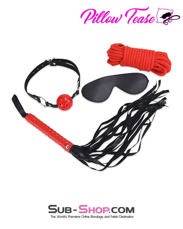 2334M      Black and Red Bondage Cuffs, Collar, Leash, Gag, Rope, Whip and Blindfold Kit - 10 Pcs Bondage Set   , Sub-Shop.com Bondage and Fetish Superstore