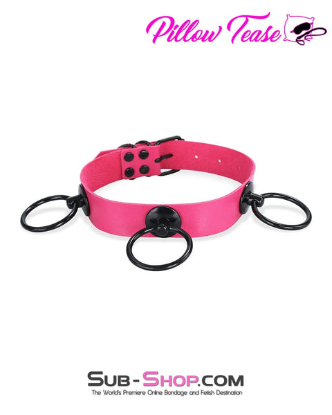 2336DL      Hot Pink Dark Restraint 3 Ring Collar with Black Hardware Collar   , Sub-Shop.com Bondage and Fetish Superstore