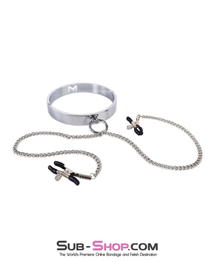 2502DL Chrome Steel Bondage Collar with Adjustable Nipple Clamps Collar & Clamps , Sub-Shop.com Bondage and Fetish Superstore