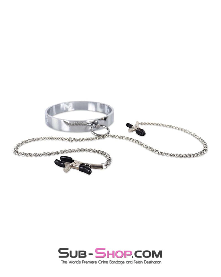 2502DL Chrome Steel Bondage Collar with Adjustable Nipple Clamps Collar & Clamps , Sub-Shop.com Bondage and Fetish Superstore