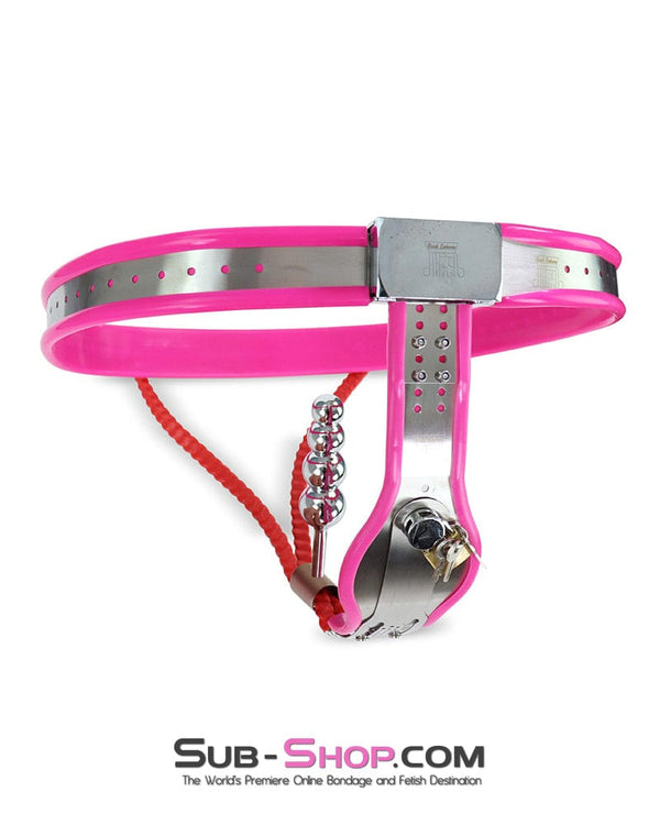 2527DL      Prized Pet Pink Rubber Lined Locking Female Chastity Belt with Steel Anal Plug Chastity   , Sub-Shop.com Bondage and Fetish Superstore