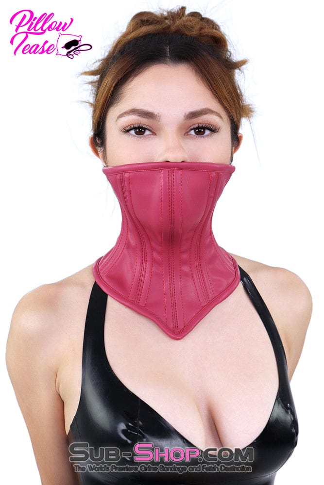 2544DL      Pink Neck Corset Posture Training Slave Bondage Collar with Mouth Cover Collar   , Sub-Shop.com Bondage and Fetish Superstore