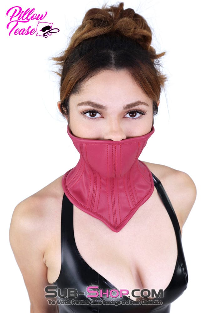 2544DL      Pink Neck Corset Posture Training Slave Bondage Collar with Mouth Cover Collar   , Sub-Shop.com Bondage and Fetish Superstore