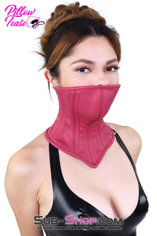 2544DL      Pink Neck Corset Posture Training Slave Bondage Collar with Mouth Cover Collar   , Sub-Shop.com Bondage and Fetish Superstore