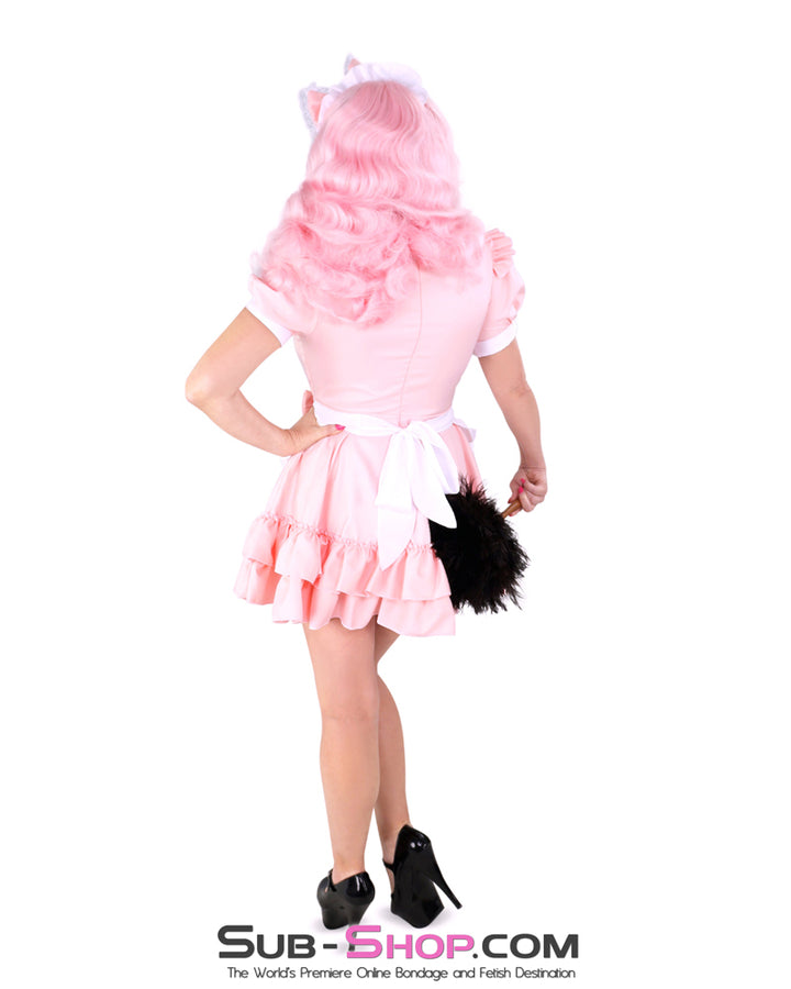 Back view of Pink Ruffle Maid Service Dress showing tied waist bow and full skirt