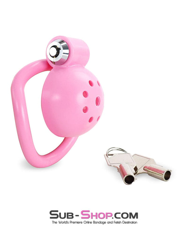 3609DL High Security Barrel Key Locking Pink Male Chastity Cage with 5 Base Cock Ring Sizes Chastity , Sub-Shop.com Bondage and Fetish Superstore