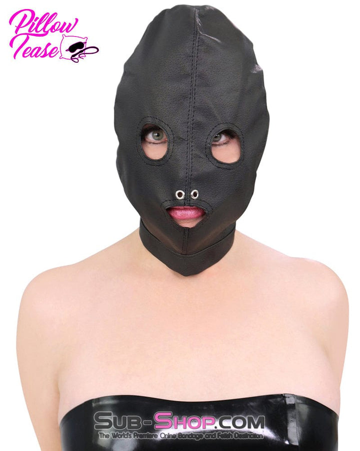 4433BD      Open Mouth & Eyes Leatherette Hood Hoods   , Sub-Shop.com Bondage and Fetish Superstore