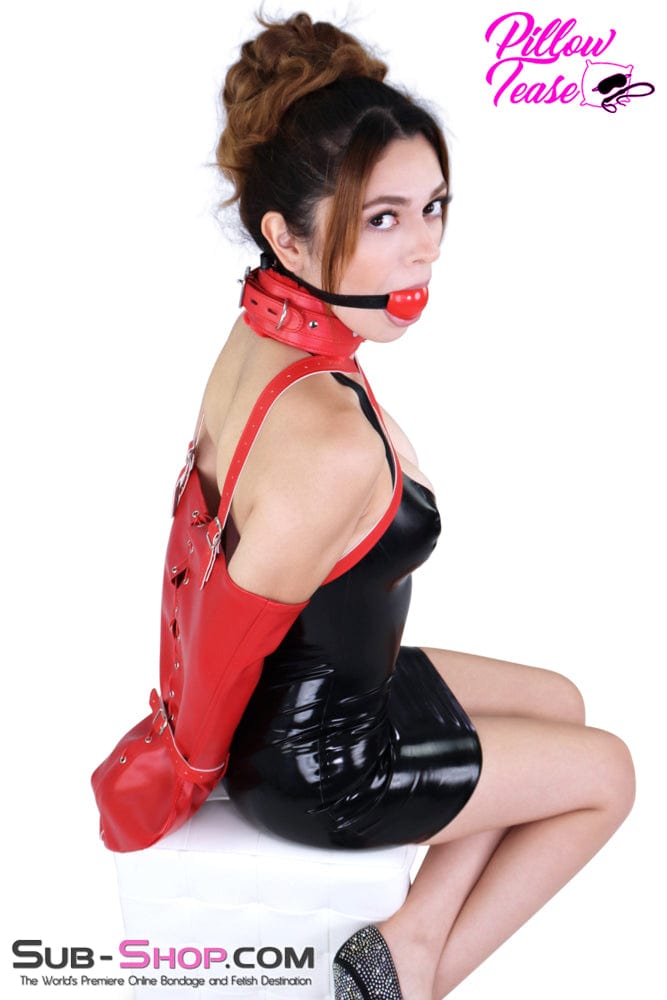 0628DL      Locking Red Fur Lined Bondage Collar and Leash Collar   , Sub-Shop.com Bondage and Fetish Superstore