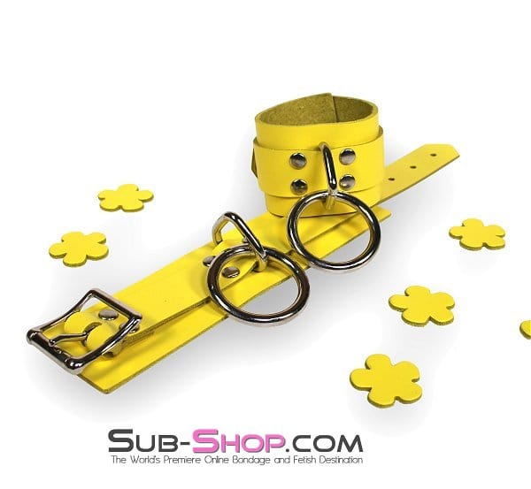 4792A      Playtime Bright Yellow Leather Bondage Cuffs Cuffs   , Sub-Shop.com Bondage and Fetish Superstore