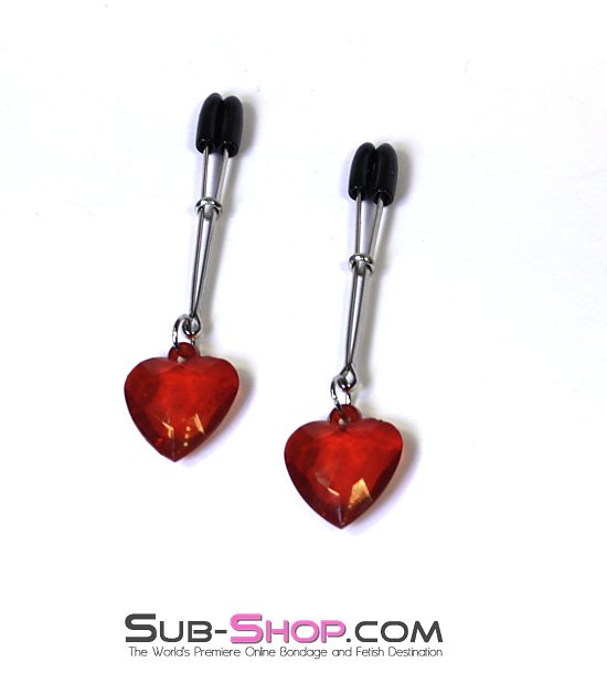 0511HS      I Heart Nipple Clamps Tweezer Style Heart Charm Nipple Clamps