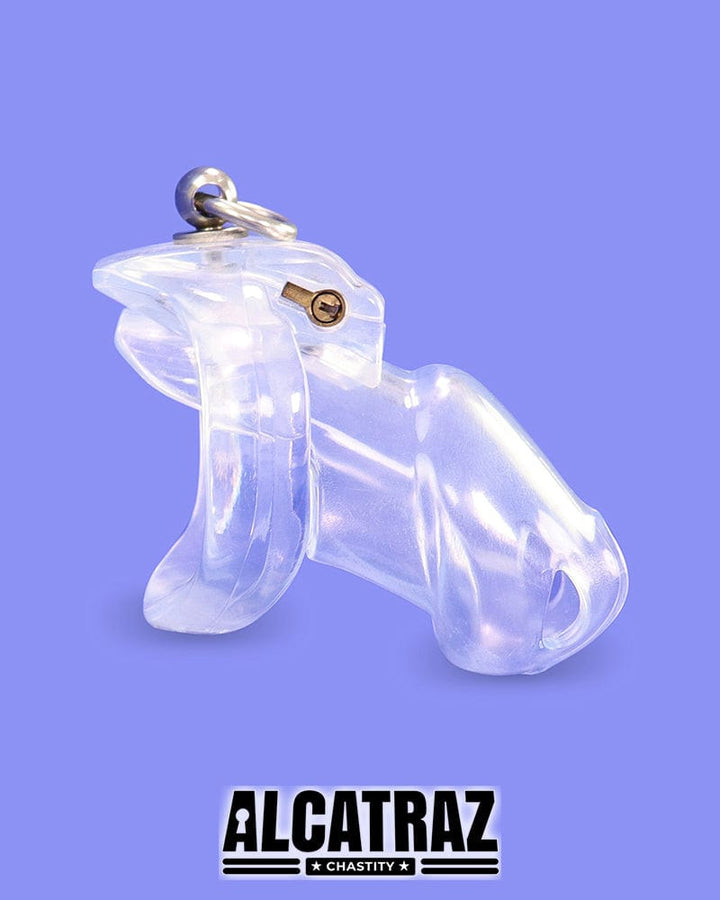 5721M Long Clear Locking Cock Cage Chastity with Lead Ring with Large Cock Cuff Chastity , Sub-Shop.com Bondage and Fetish Superstore