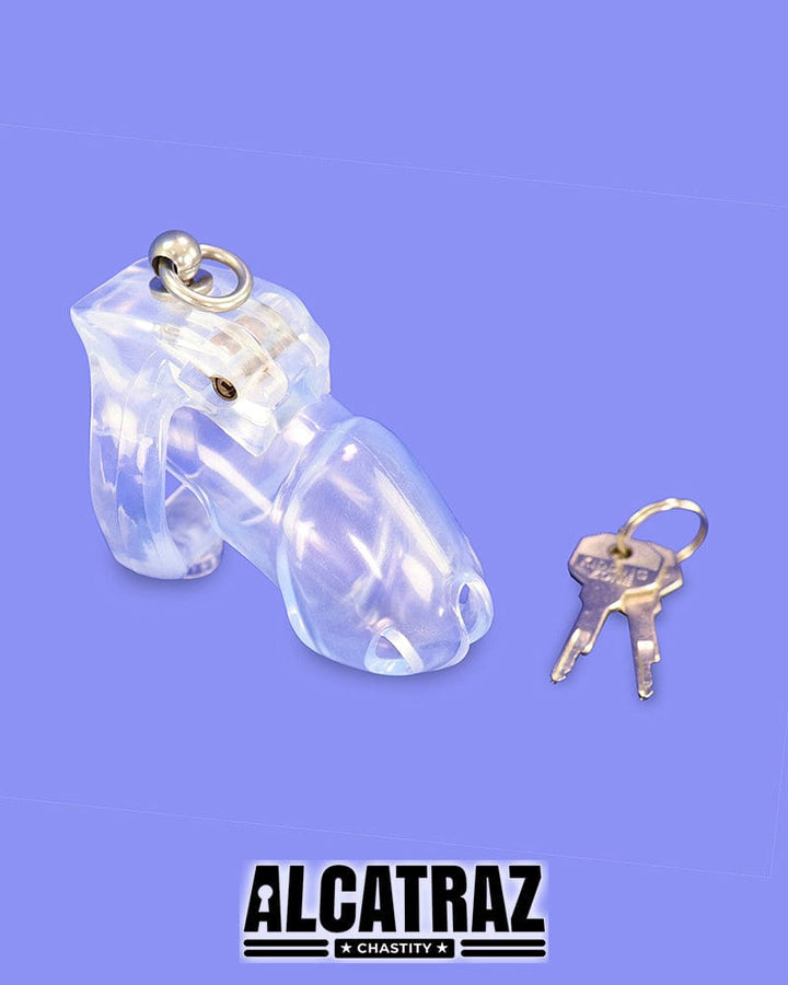 5721M Long Clear Locking Cock Cage Chastity with Lead Ring with Large Cock Cuff Chastity , Sub-Shop.com Bondage and Fetish Superstore