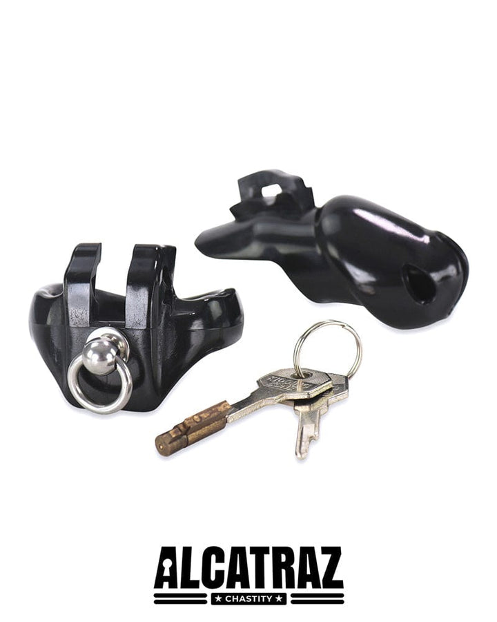6763M      Long Black Cock Cage with Lead Ring and Small Cock Cuff Ring Chastity   , Sub-Shop.com Bondage and Fetish Superstore