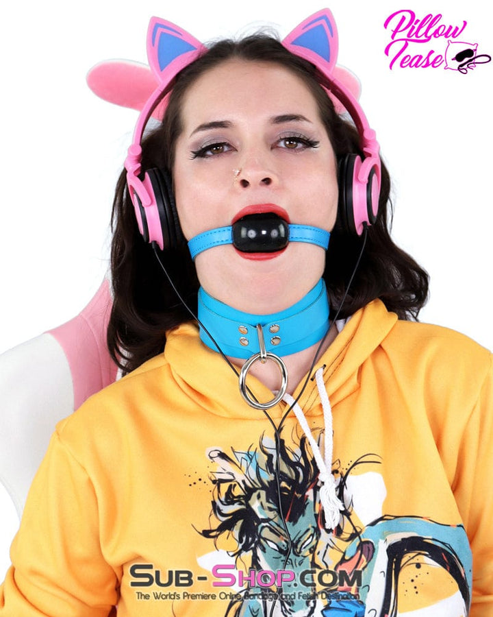 7054A      Candy Blue Leather Bondage Collar Collar   , Sub-Shop.com Bondage and Fetish Superstore