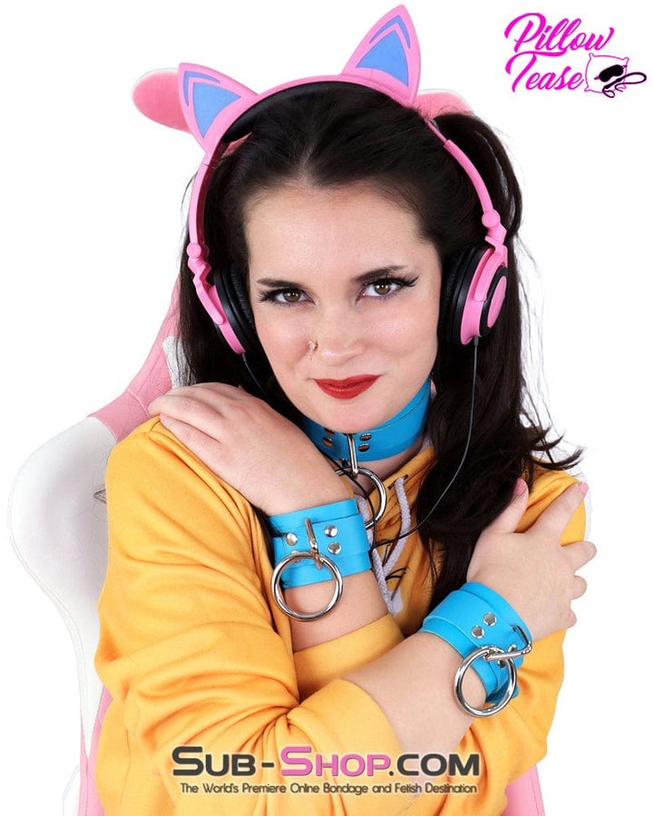 7055A      Candy Blue Leather Bondage Wrist Cuffs Cuffs   , Sub-Shop.com Bondage and Fetish Superstore