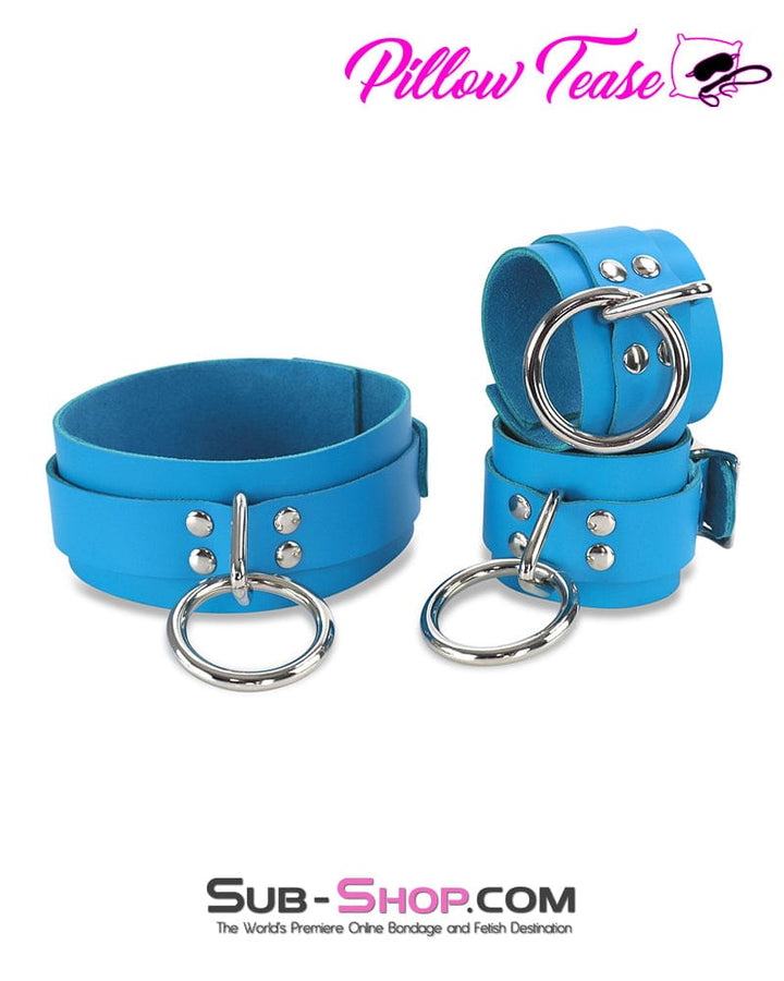 7055A      Candy Blue Leather Bondage Wrist Cuffs Cuffs   , Sub-Shop.com Bondage and Fetish Superstore