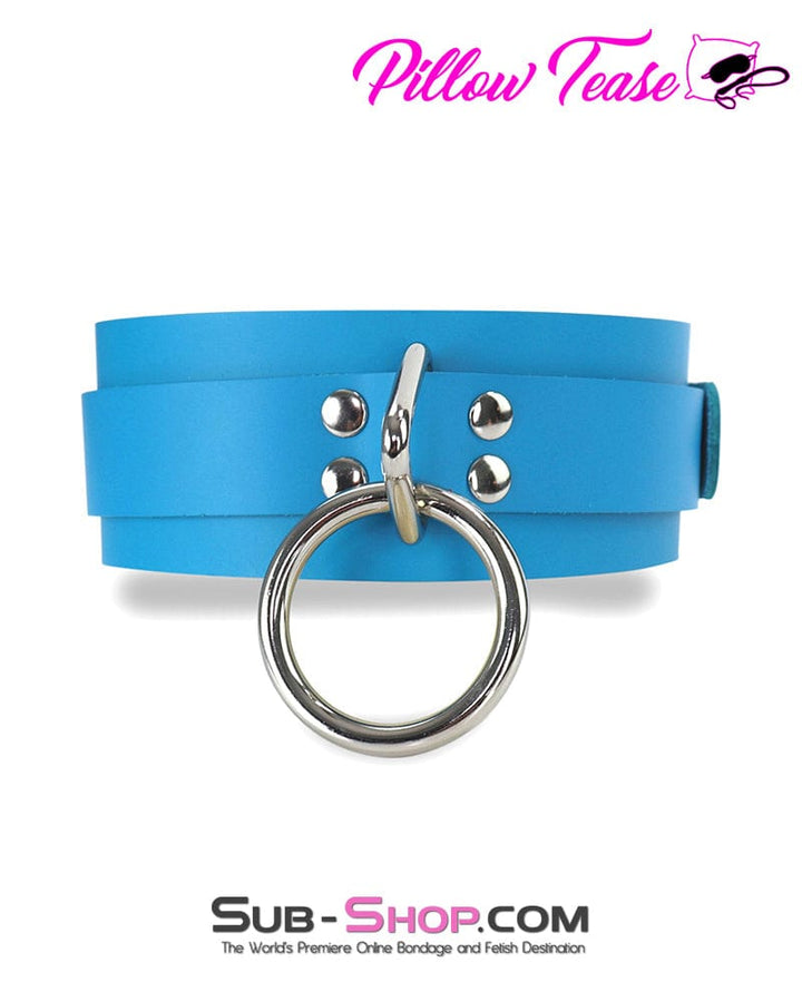 7054A      Candy Blue Leather Bondage Collar Collar   , Sub-Shop.com Bondage and Fetish Superstore
