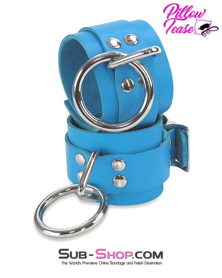 7055A      Candy Blue Leather Bondage Wrist Cuffs Cuffs   , Sub-Shop.com Bondage and Fetish Superstore