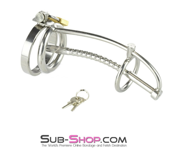 7239AR      The Shaft 5" Hollow Steel Penis Plug Locking Chastity Device with Glans Ring