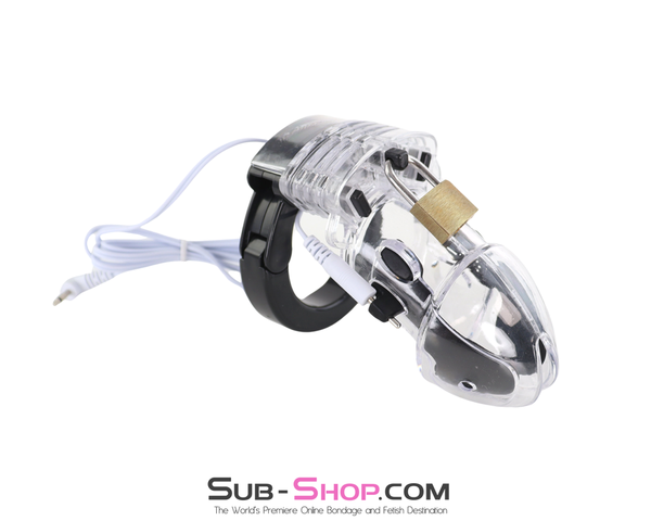 7247AR-SIS      Sissy Clit Trainer Electro Stim Clear Polycarbonate Locking Cock Cage Chastity Device