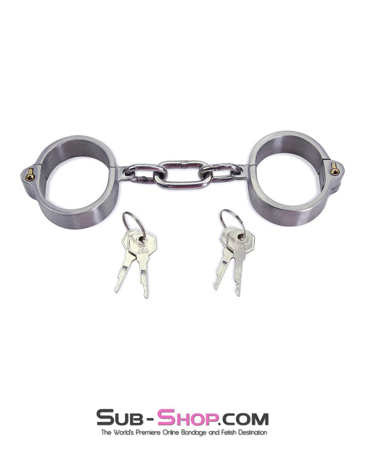 8753M      Captive Slave Chromed Steel Wrist Cuffs, Large / Extra Large Steel Bondage   , Sub-Shop.com Bondage and Fetish Superstore