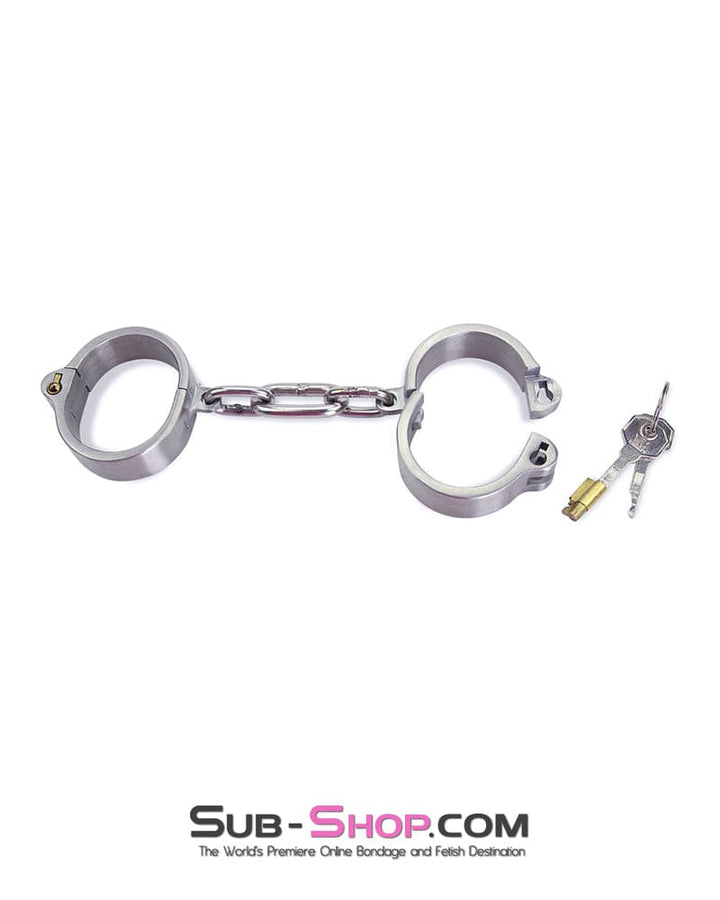8753M      Captive Slave Chromed Steel Wrist Cuffs, Large / Extra Large Steel Bondage   , Sub-Shop.com Bondage and Fetish Superstore