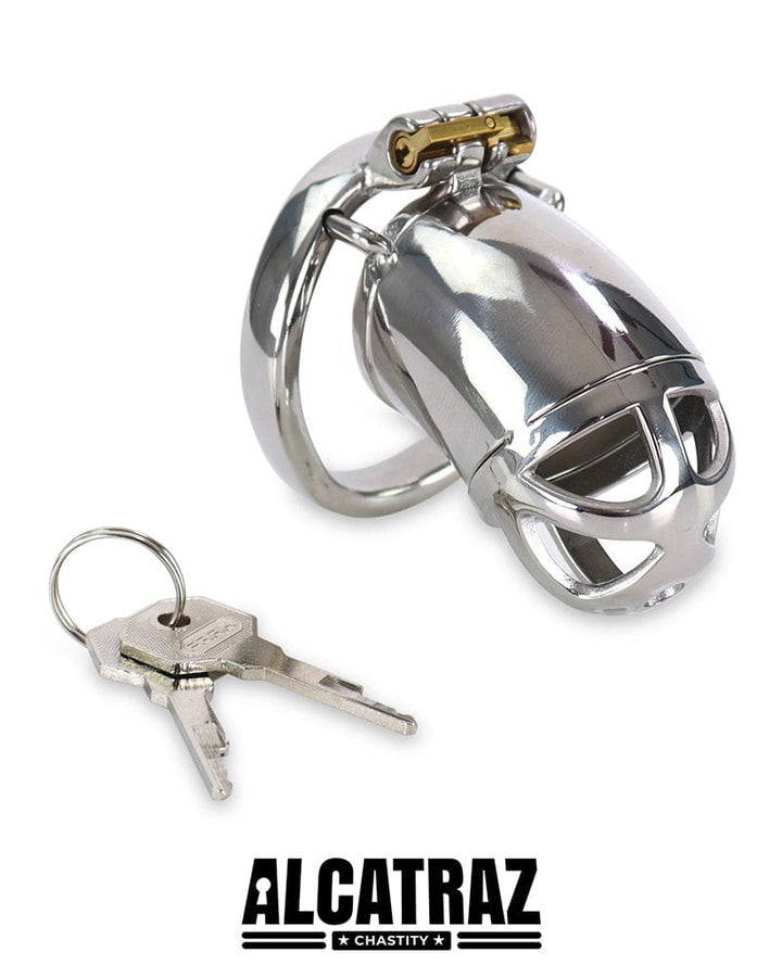 7821M      Steel Locking Cock Cage with Curved Base Ring Cock Cage   , Sub-Shop.com Bondage and Fetish Superstore