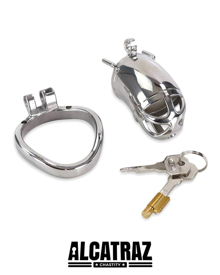 7821M      Steel Locking Cock Cage with Curved Base Ring Cock Cage   , Sub-Shop.com Bondage and Fetish Superstore