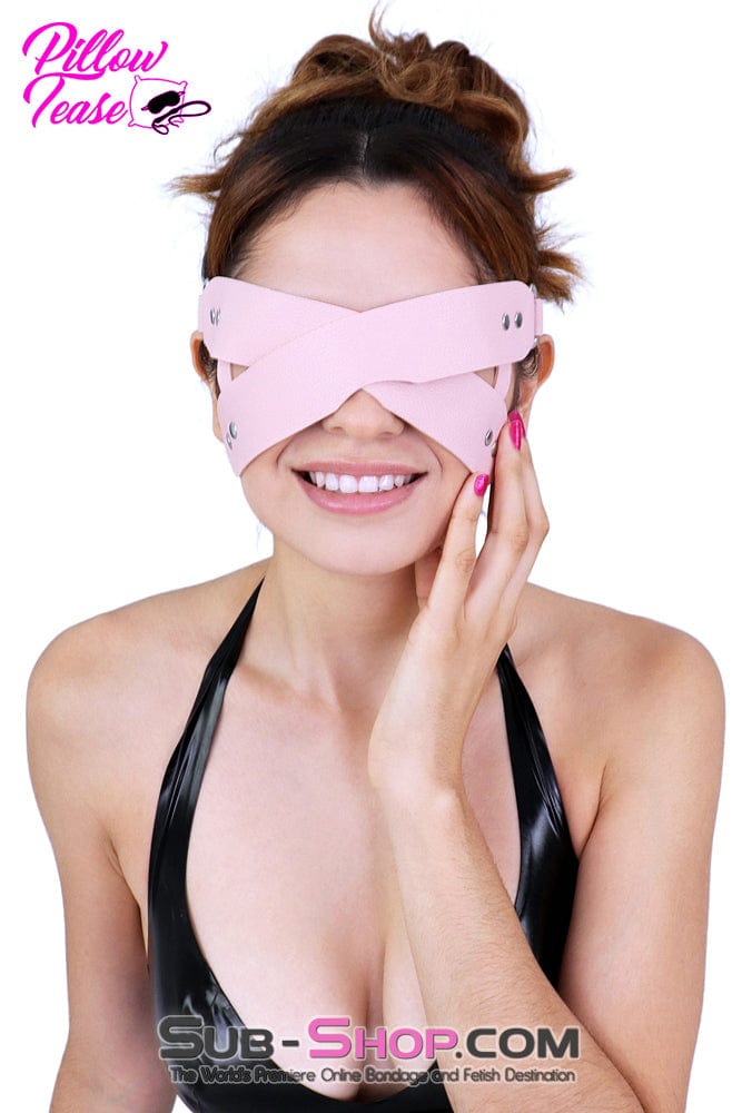 7833DL      Pink Criss Cross Vegan Leather Blindfold Blindfold   , Sub-Shop.com Bondage and Fetish Superstore