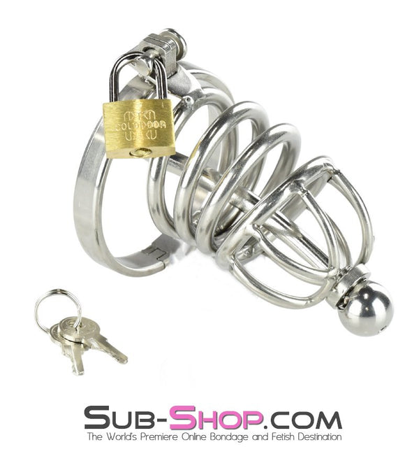 7857AR      Secret Crush Small Steel Cock Chastity Cage with Removable Urethral Sound Catheter Plug