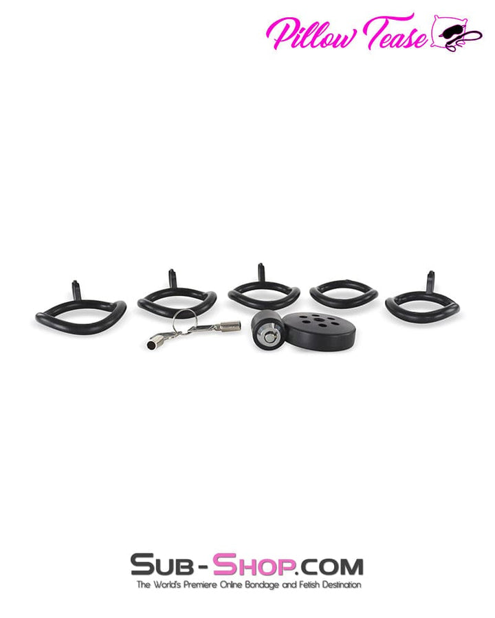 9085DL Ultra-Secure Flat Chastity Cage with Barrel Lock & 5 Adjustable Rings Chastity , Sub-Shop.com Bondage and Fetish Superstore