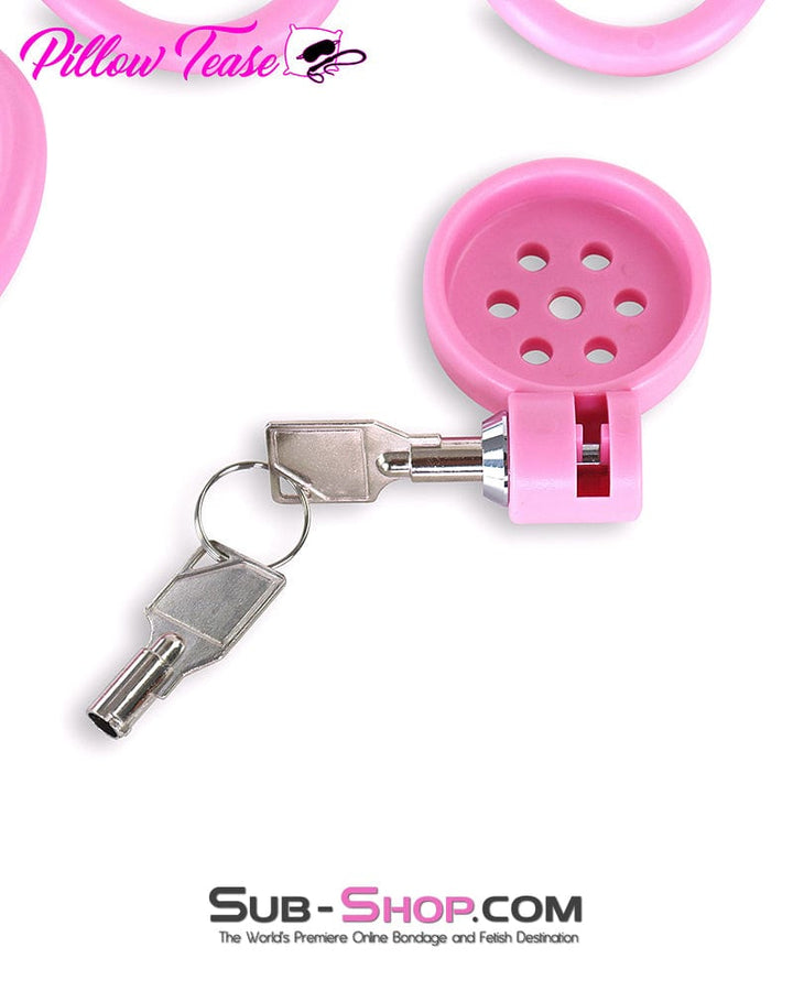 9334DL Ultra-Secure Flat Pink Locking Chastity Cage with 5 Adjustable Rings Chastity , Sub-Shop.com Bondage and Fetish Superstore