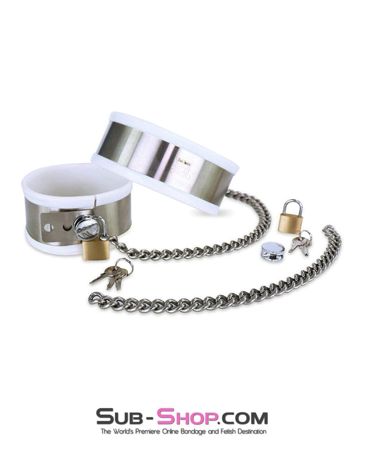 9345M      White Rubber Lined Stainless Steel Locking Ankle Shackles Steel Bondage   , Sub-Shop.com Bondage and Fetish Superstore