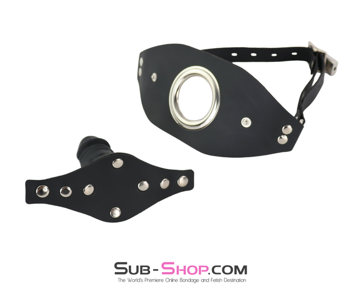 black panel mouth gag with removable dildo side angle