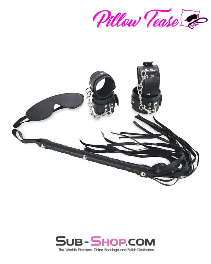 9975M      4 Pc Black Blindfold, Wrist and Ankle Cuffs + Whip Bondage Set Bondage Set   , Sub-Shop.com Bondage and Fetish Superstore