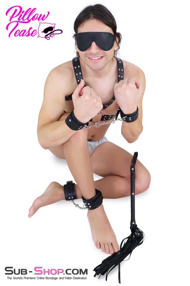 9975M      4 Pc Black Blindfold, Wrist and Ankle Cuffs + Whip Bondage Set Bondage Set   , Sub-Shop.com Bondage and Fetish Superstore