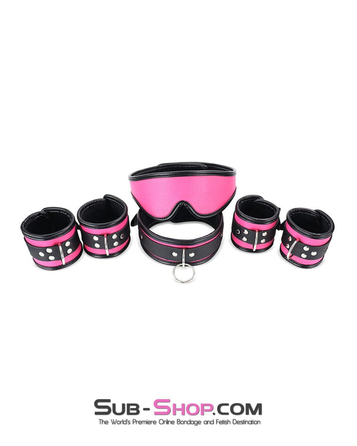 9995DL-SIS Hot Pink Sissy 6 Piece Bondage Collar, Wrist Cuffs, Ankle Cuffs and Blindfold Set Sissy , Sub-Shop.com Bondage and Fetish Superstore