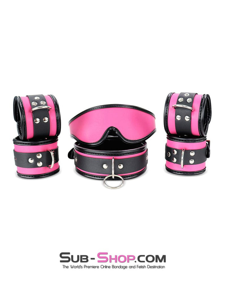 9995DL-SIS Hot Pink Sissy 6 Piece Bondage Collar, Wrist Cuffs, Ankle Cuffs and Blindfold Set Sissy , Sub-Shop.com Bondage and Fetish Superstore