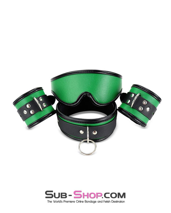 9999DL      Emerald Green Bondage Collar, Wrist Cuffs and Blindfold Set Bondage Set   , Sub-Shop.com Bondage and Fetish Superstore