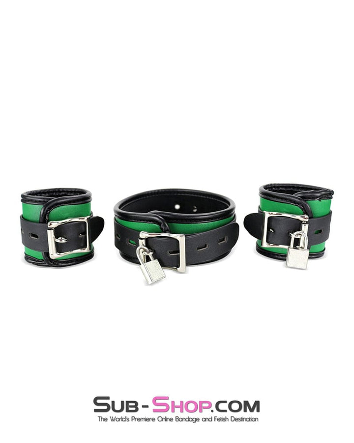 9999DL      Emerald Green Bondage Collar, Wrist Cuffs and Blindfold Set Bondage Set   , Sub-Shop.com Bondage and Fetish Superstore
